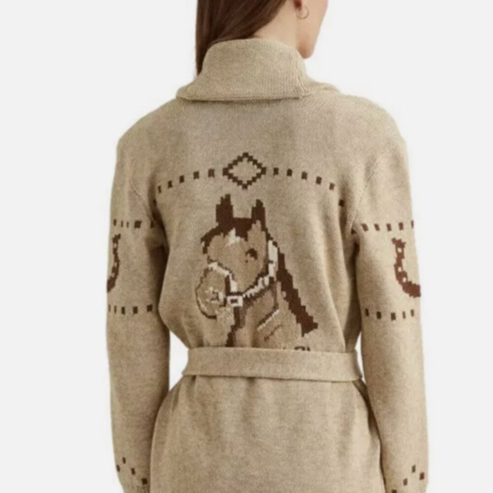 Ralph Lauren Equestrian Intarsia-Knit Cardigan with Horse Motif